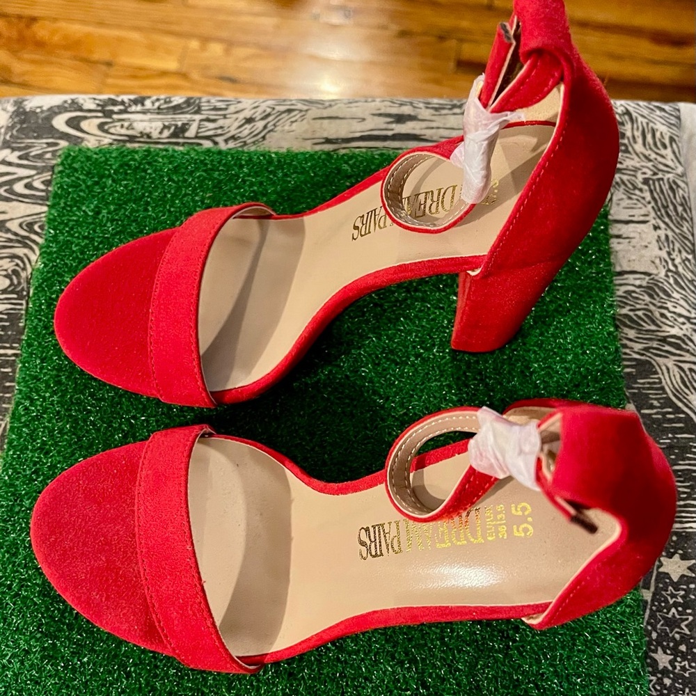 Classic Red Ankle-Strap Block Heels for Women-By The Drop